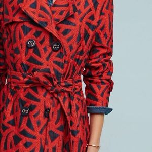 ANTHROPOLOGIE Eva Franco Red Trench Coat Size 2